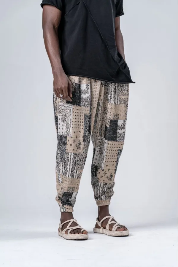 Men's Camel Patterned Elastic Waist and Leg Loose Cut Pocket Jogger Sweatpants HZL24S-MXC8989-144