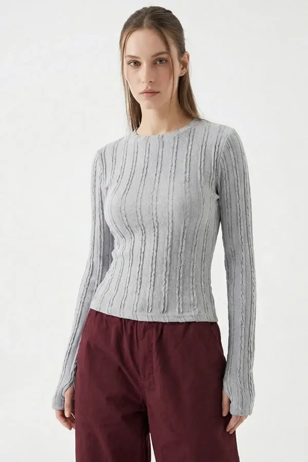 Women's Textured Knit Blouse 980 - Grey
