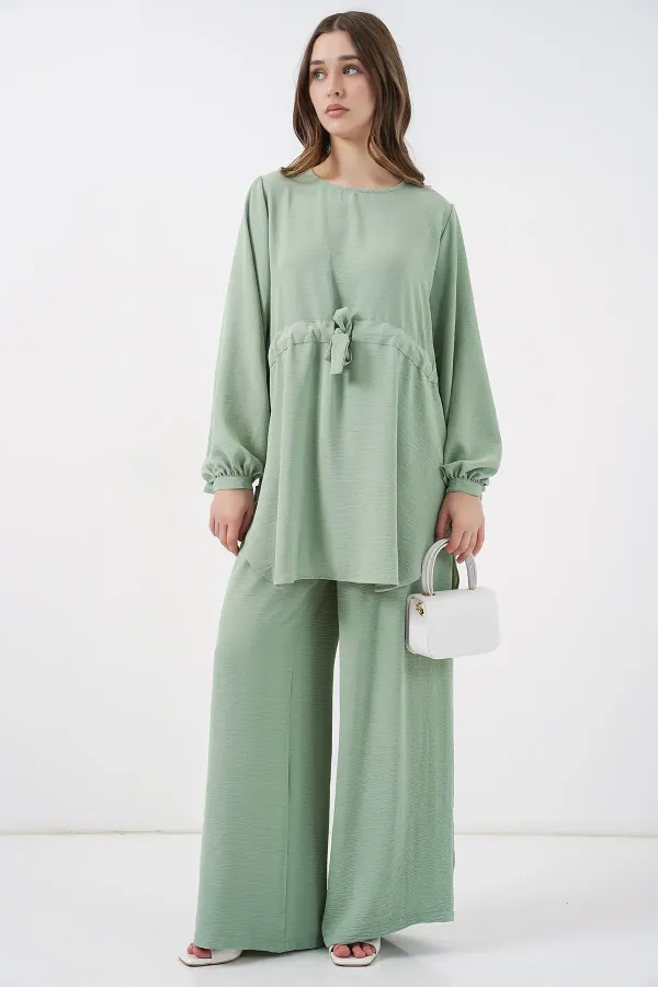 Ensemble deux pièces tunique longue et pantalon pour femme 6719 - Vert écru