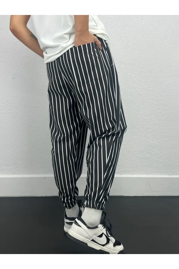 Pantalon de jogging ample à rayures noires et blanches pour homme, taille et jambe élastiques, HZL24S-MXC8989-189
