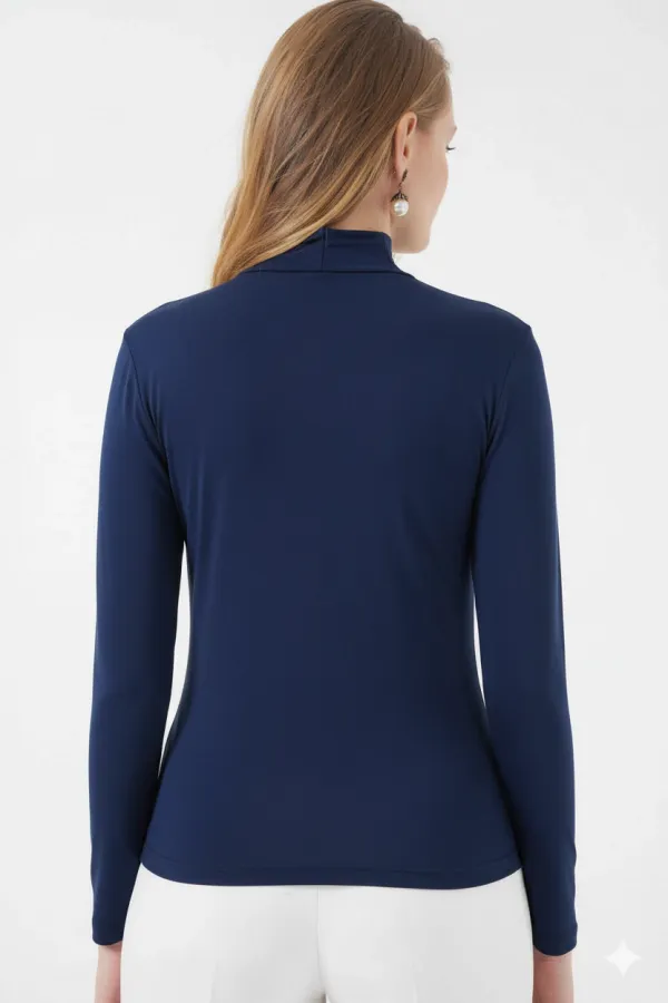 Kadın Lacivert Büzgü Detay Balıkçı Yaka Sandy Bluz HZL25W-BD19251