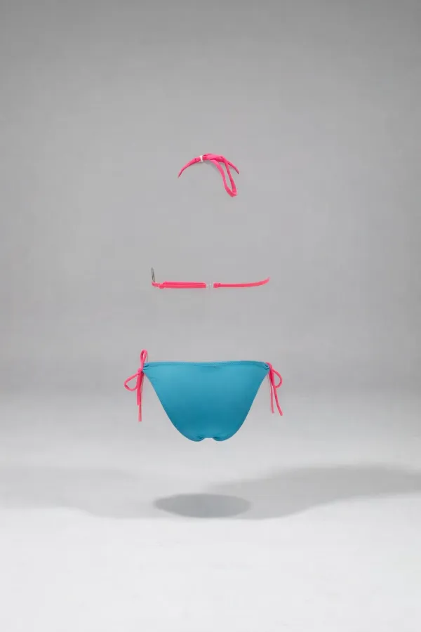 Ensemble bikini triangle à motif paon bleu pour filles, 6-14 ans HZL24S-LC9017