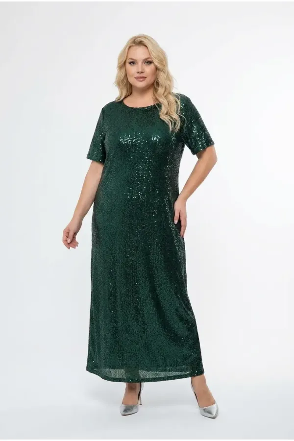 Kadın Yeşil Büyük Beden Payetli Uzun Abiye Elbise Şık Elbise HZL26S-PR11111