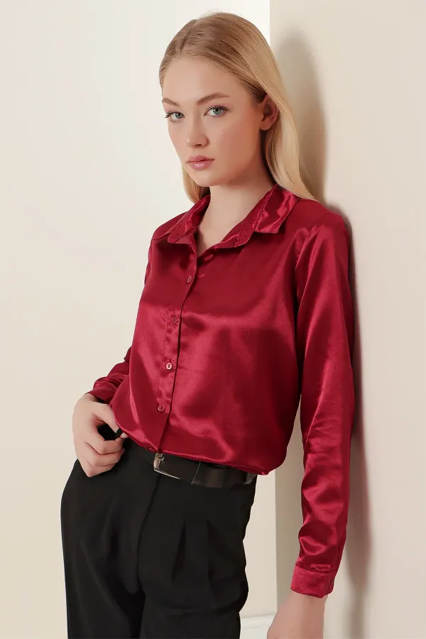 3964 Lightly Draped Satin Shirt - Plum