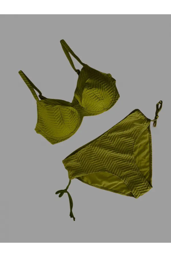 Kadın Haki Desenli Büyük Beden Astarlı Bikini Takım HZL25S-LC4004