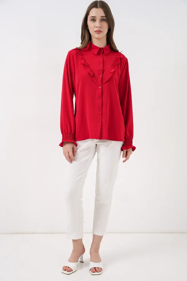 Chemise à manches longues à volants 20223 - Rouge