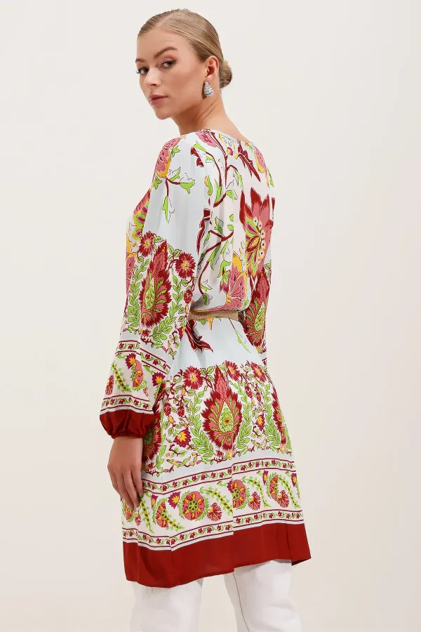 Robe à motifs ceinturée 5902 - Bordeaux