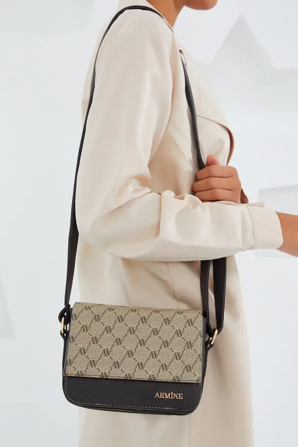 Sac bandoulière Armine pour femme, marron crème à motifs 010158