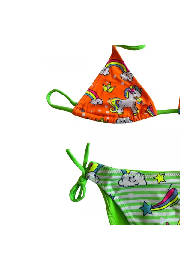Ensemble bikini fille motif licorne orange et vert HZL25S-LC19049