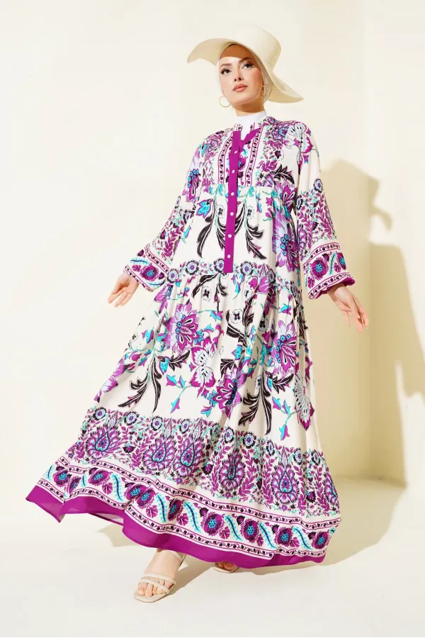 Robe hijab en viscose crème prune pour femme 2423