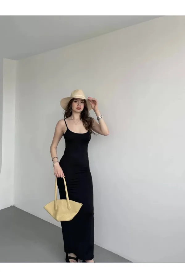 Kadın Siyah Sırtı Açık Yumuşak Dokulu Elbise HZL25S-ZK13281