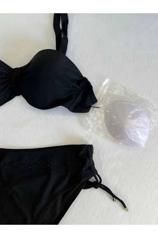 Ensemble bikini doublé brodé de pierres noires pour femme HZL25S-LC3361