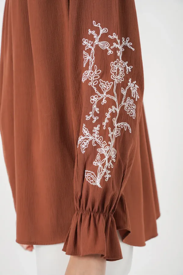 Chemisier brodé en maille pour femme 941 - Terracotta