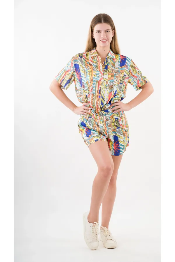 Ensemble haut et bas à motifs bleu marine pour femme HZL24S-YY226