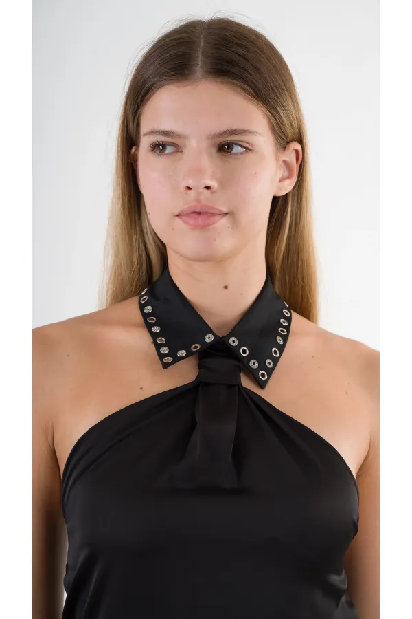 Kadın Siyah Halter Yaka Saten Kumaş Sırt Dekolteli Mini Elbise HZL24S-YY262