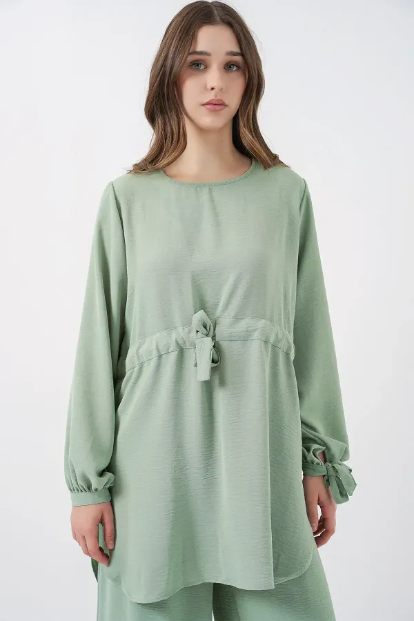 Ensemble deux pièces tunique longue et pantalon pour femme 6719 - Vert écru