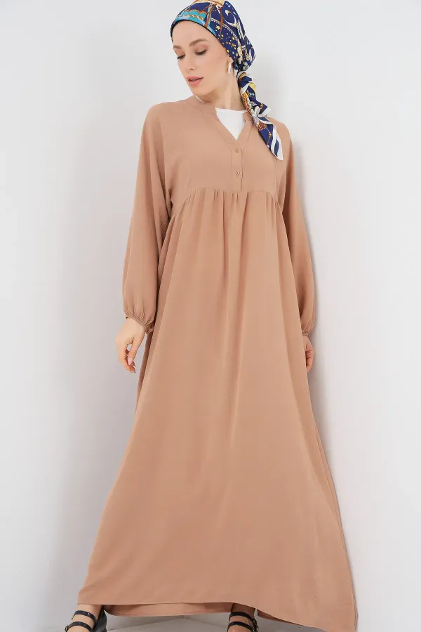 Robe longue hijab pour femme 2525 - Biscuit