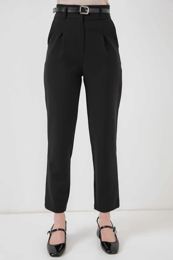 Kadın Siyah Yüksel Bel Kemerli Kumaş Pantolon HZL25S-BD167251