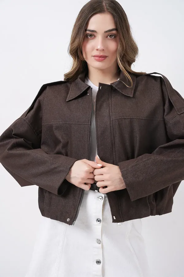 Blouson bomber en jean pour femme 0737 - Marron