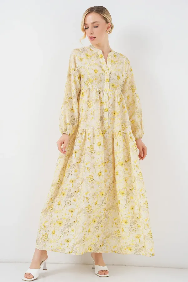 Robe hijab à motifs pour femme 2583 - Jaune