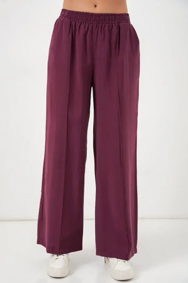 Pantalon large pour femme avec taille élastiquée 30087 - Bordeaux