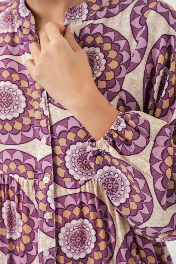 Robe longue hijab à motifs pour femme 2585 - B.Lila