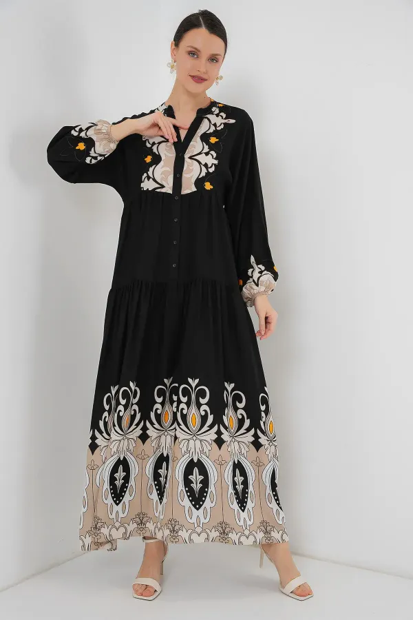 Robe hijab à motifs authentiques 2423 - Noir 6