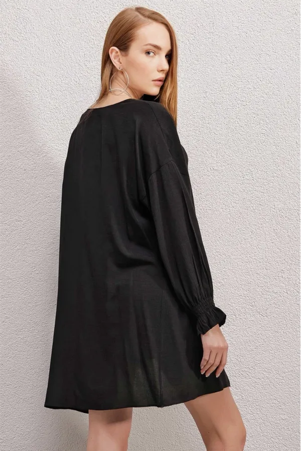 Women's Black Ruffle Sleeve Elastic Loose Kimono HZL23S-BD158821