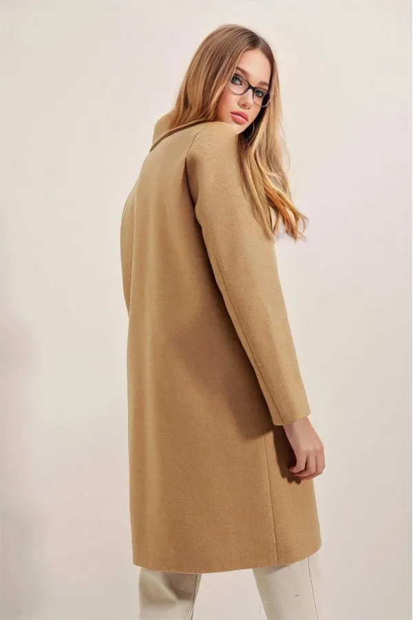 Manteau élégant en cachemire pour femme, doublé, à un bouton et deux poches, HZL23W-BD190851