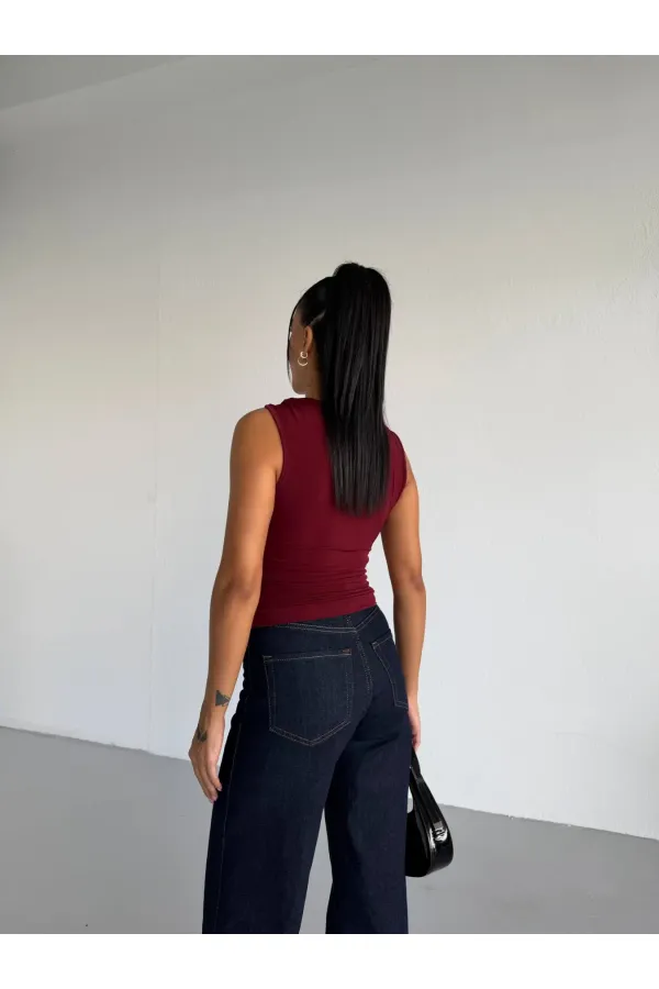 Kadın Bordo Gold Tokalı Omuz Detaylı Sandy Bluz HZL26W-FRY123761