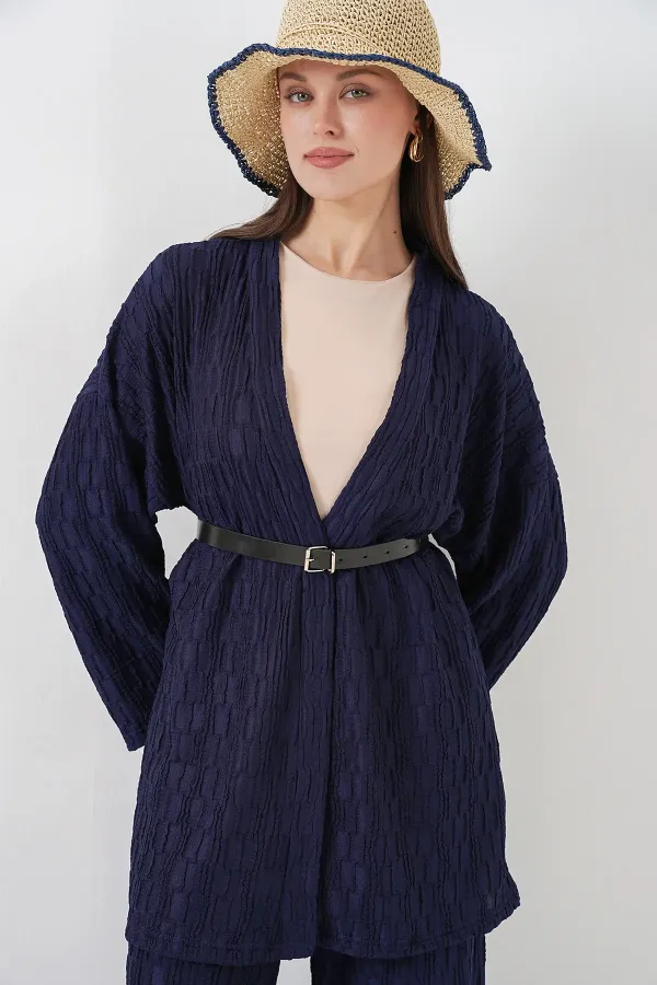 Women's Kimono Pants Two-Piece Set 30078 - Navy Blue