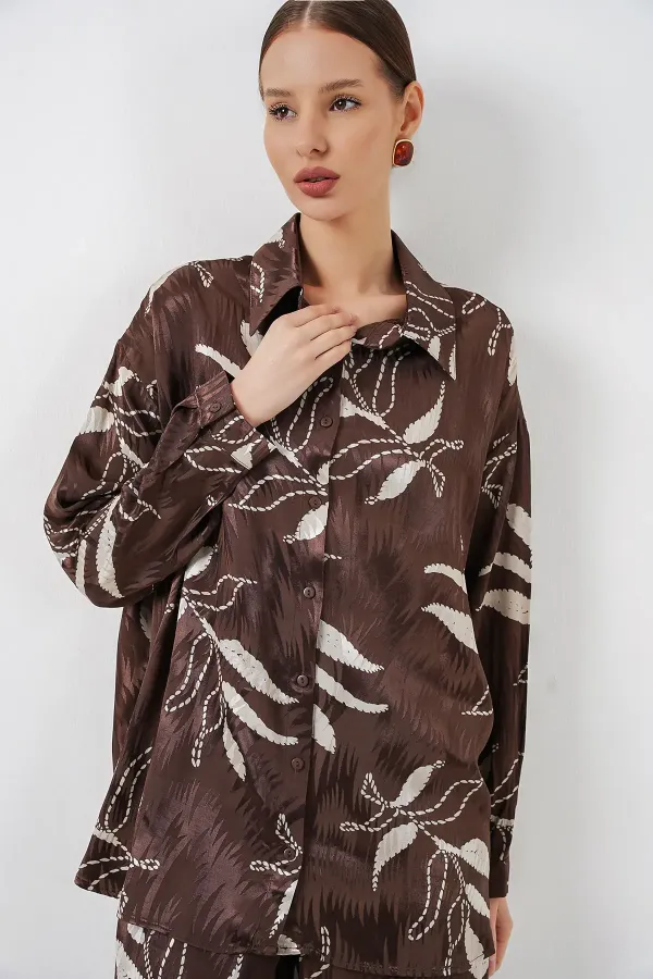 Ensemble deux pièces long jacquard pour femme 30089 - Marron