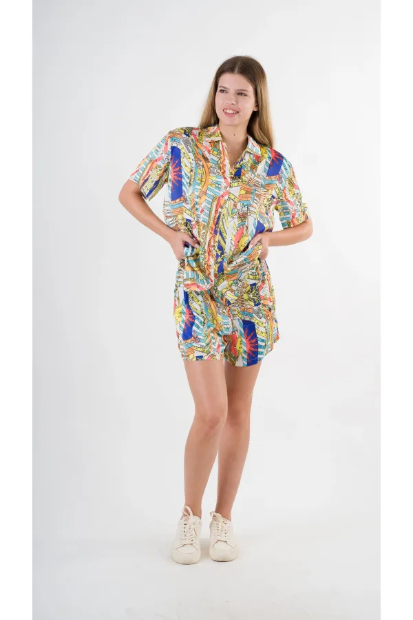 Ensemble haut et bas à motifs bleu marine pour femme HZL24S-YY226