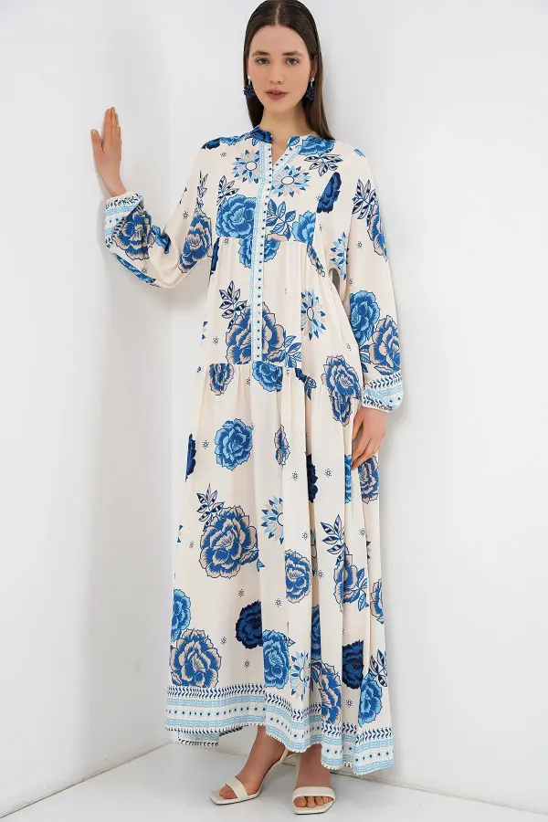 Women's Patterned Long Hijab Dress 2585 - C.Saks