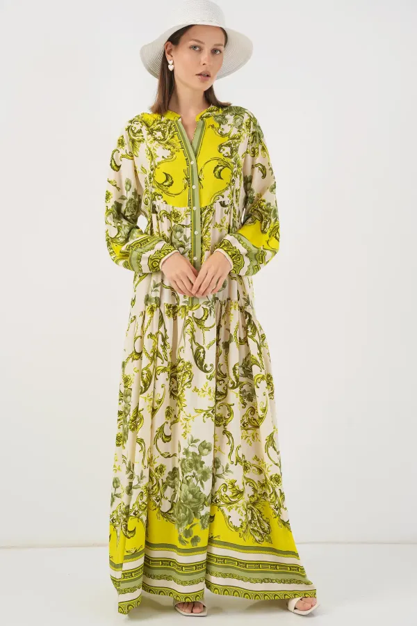 Robe longue hijab à motifs pour femme 2585 - Vert foncé