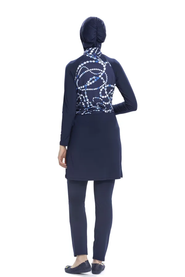 Kadın Lacivert Beyaz Desenli Uzun Kollu Tam Kapalı Tesettür Mayo HZL25S-AR259/02