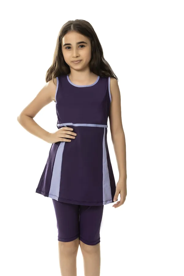Maillot de bain sans manches pour fille, violet lilas, avec détails, collants, 6-13 ans, HZL24S-AR1141