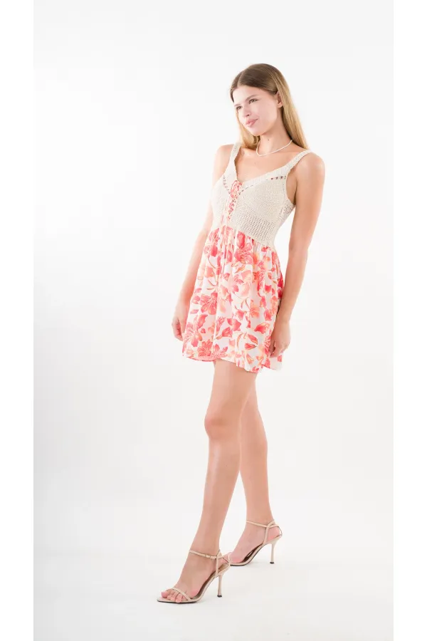 Women's Orange Front Rope Tie Openwork Satin Surface Mini Dress HZL24S-YY250