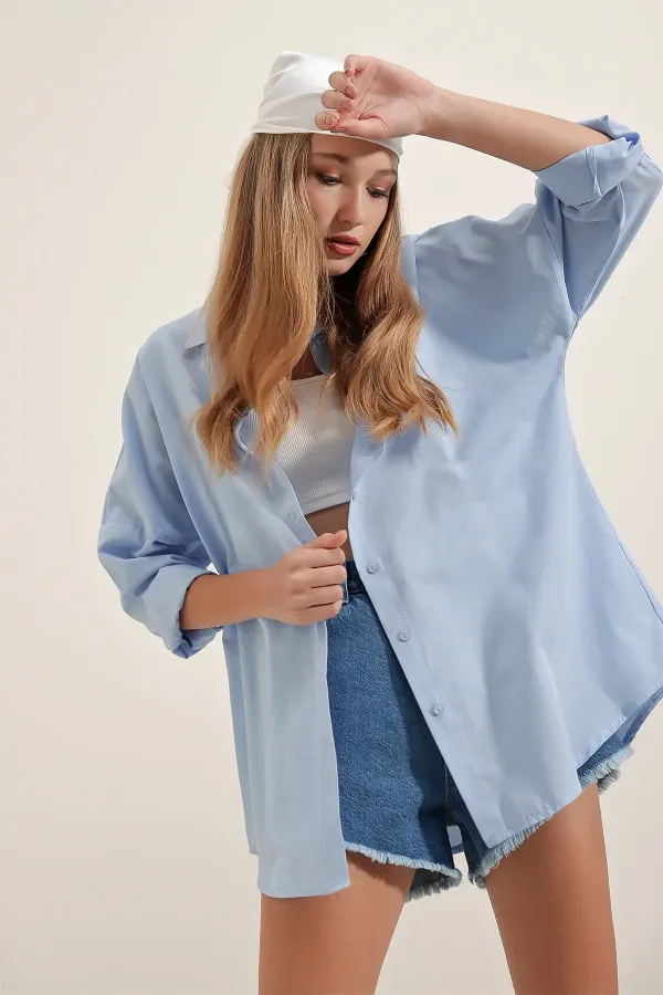 Chemise basique longue oversize 3900 - Bleue