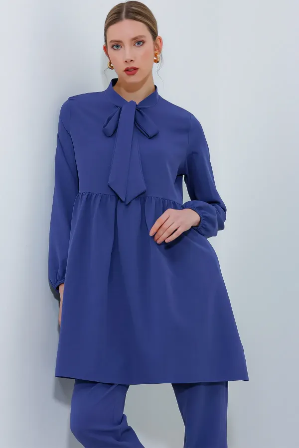 Ensemble pantalon et tunique en maille indigo pour femme 6654