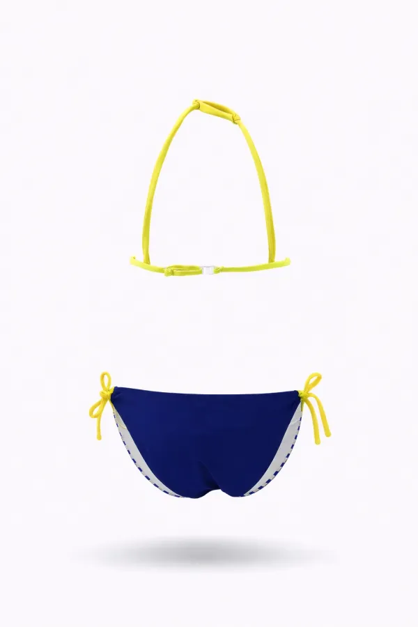 Girls' Navy Blue Butterfly Pattern Triangle Bikini Set, Ages 2-8 HZL24S-LC2134