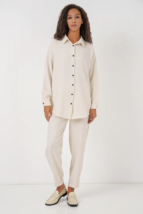 Ensemble deux pièces en lin 6622 - Écru