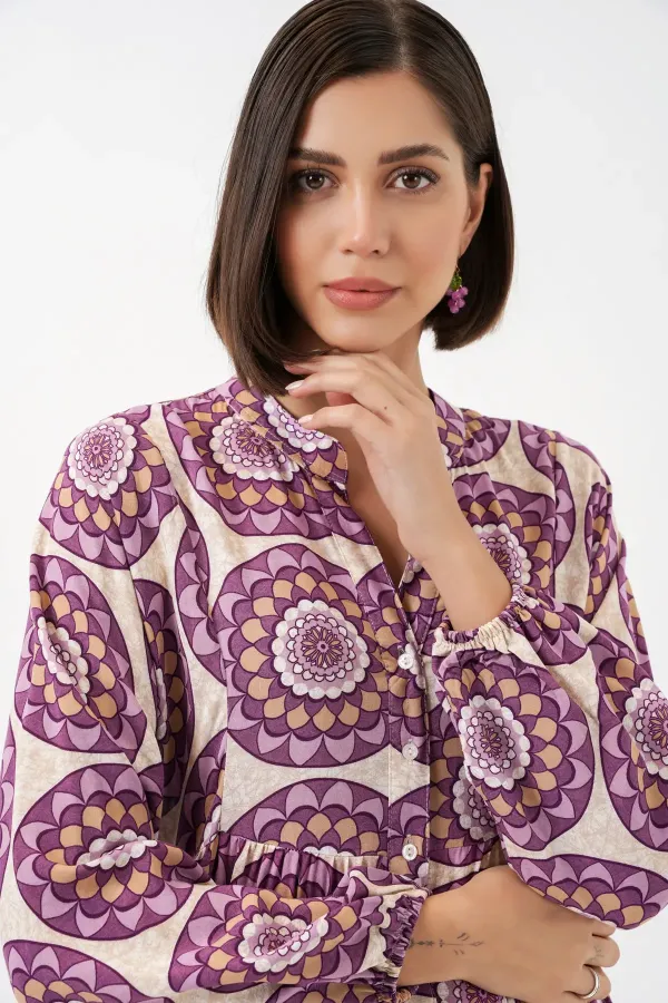 Robe longue hijab à motifs pour femme 2585 - B.Lila