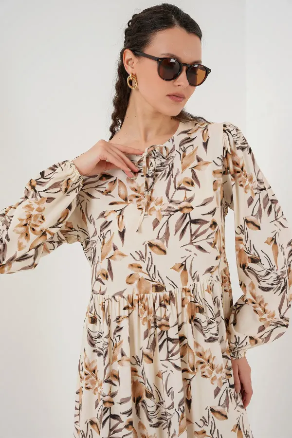 Robe longue à motifs 1947 - Beige