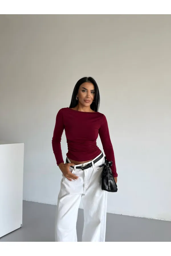 Kadın Bordo Uzun Kollu Sany Bluz HZL25S-FRY123351