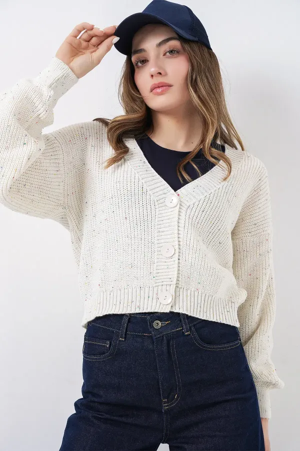 Gilet court en maille pour femme 15955 - Écru