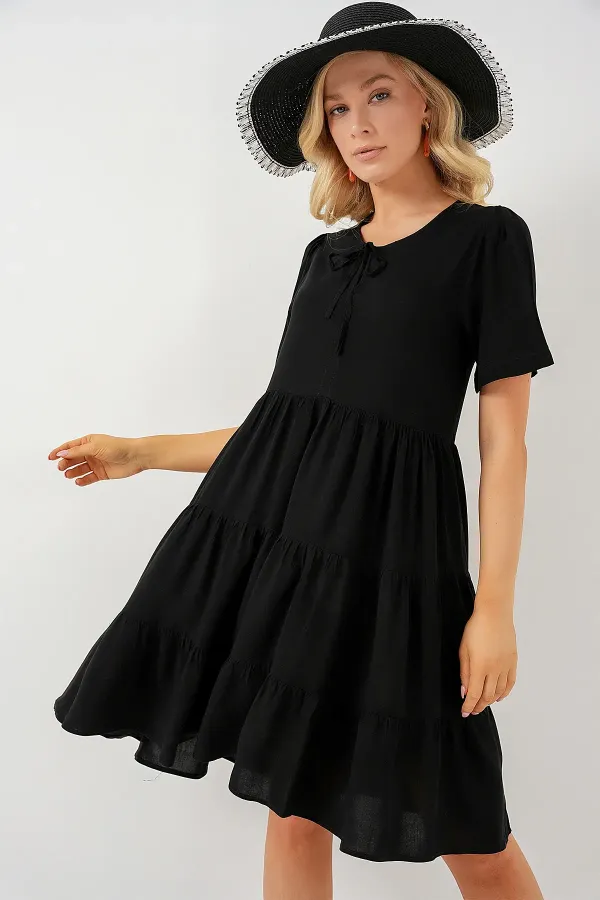 Robe courte à manches courtes pour femme 2554 - Noire