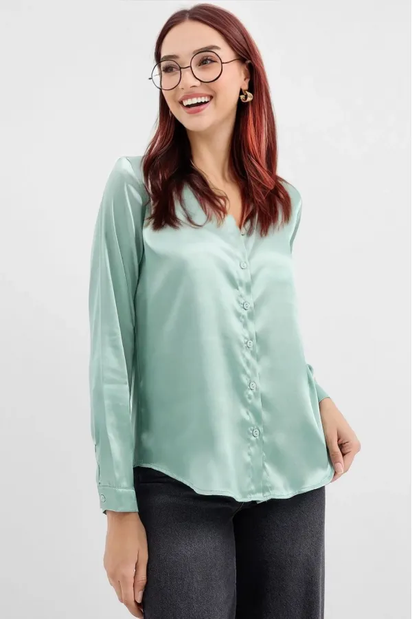 Chemise hijab verte satinée pour femme HZL25W-BD139641