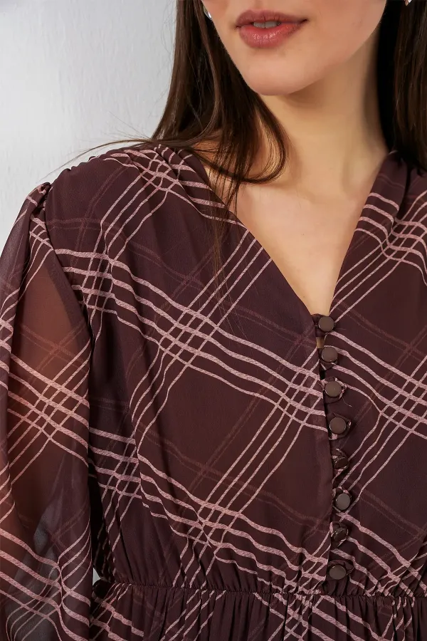 Robe en mousseline à motifs 2137 - Marron foncé