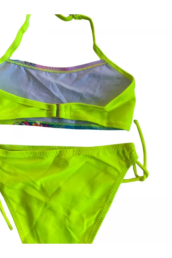 Kız Çocuk Neon Sarı Desenli  2-8 Yaş Straplez Bikini Takım HZL24S-LC3652